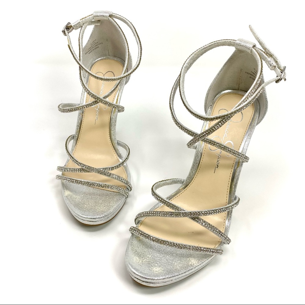 Jessica Simpson Strap Cocktail 4” Heels (size 7M) silver